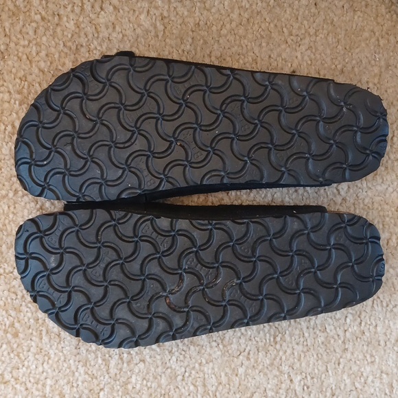 Birkenstock Birkis Black Suede Leather Three Strap Sandal L7.5 Pre-owned - Picture 3 of 4